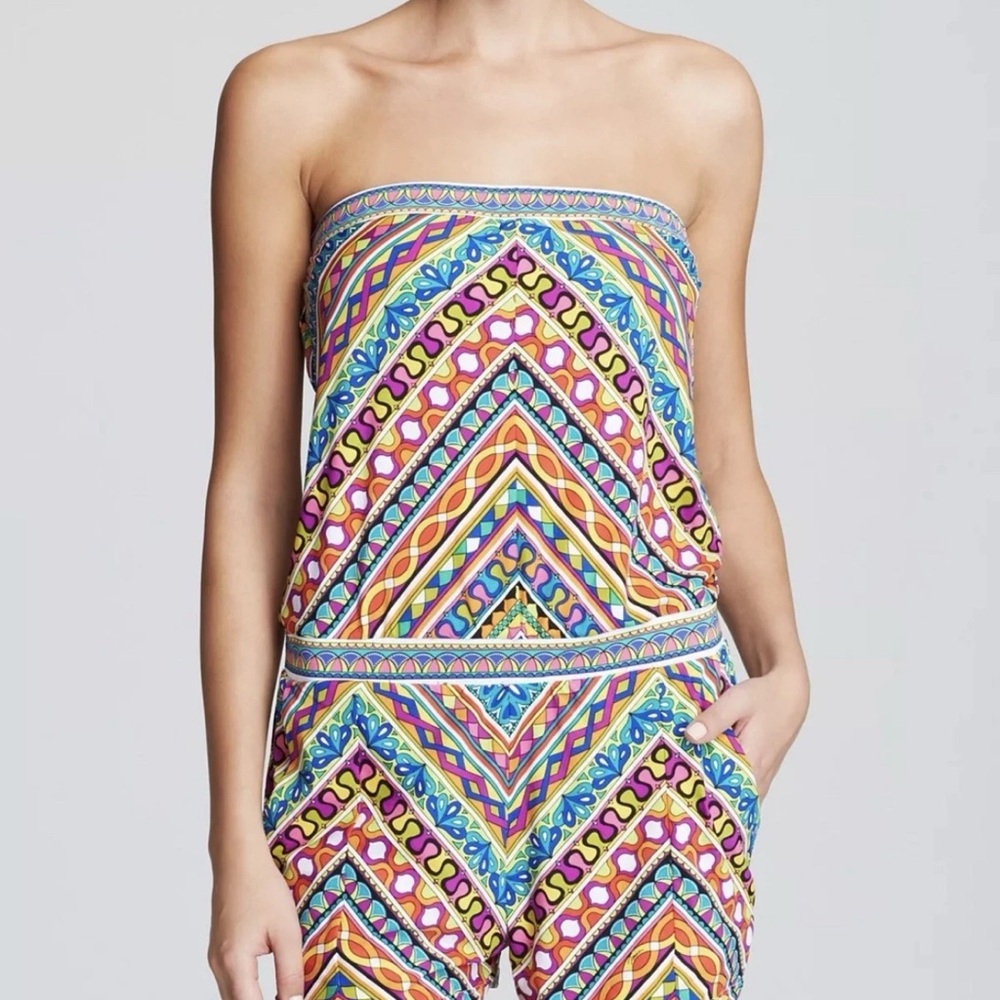 TRINA TURK Peruvian Romper Swim Suit Cover Strapless X-Small Summer Colorful